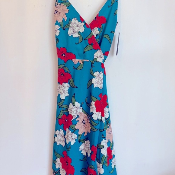 Lulus Country Club Teal Blue Floral Print Wrap Midi Dress Size S NWT - Picture 9 of 15